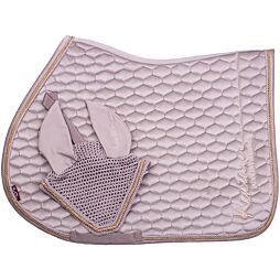 Podsedlová dečka + čabraka na uši KENTAUR Rose Gold samet, taupe, vel. Full