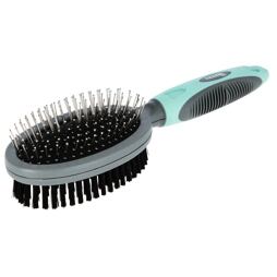 Oboustranný oválný kartáč na psy se štětinami a nerezovými hroty, 24 cm