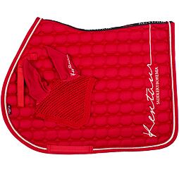 Podsedlová dečka KENTAUR s výšivkou + čabraka na uši, všestranná, červená