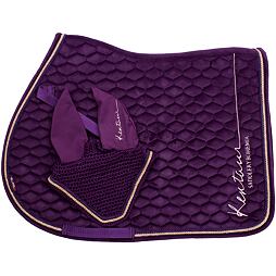 Podsedlová dečka + čabraka na uši KENTAUR Rose Gold samet, tmavě fialová, vel. Full