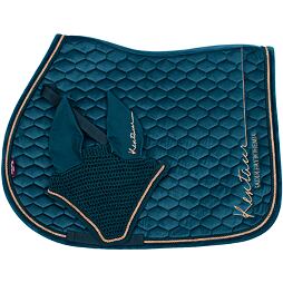 Podsedlová dečka + čabraka na uši KENTAUR Rose Gold samet, petrolejová, vel. Full