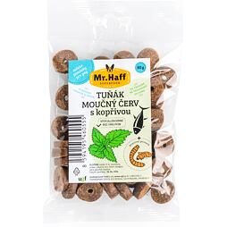 Pamlsky pro psy Mr. Haff Tuňák s moučným červem a kopřivou 80g