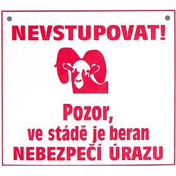 Červená výstražná tabulka "POZOR! BERAN"