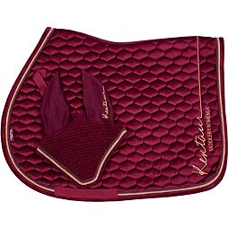 Podsedlová dečka + čabraka na uši KENTAUR Rose Gold samet, vínová, vel. Full