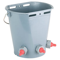 Kyblík napájecí pro jehňata s 3 krátkými, červenými dudlíky, vč. kuličkových ventilů