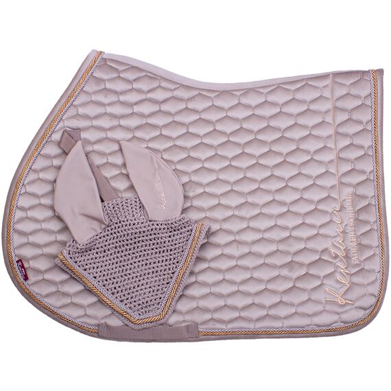 Podsedlová dečka + čabraka na uši KENTAUR Rose Gold samet, taupe, vel. Full