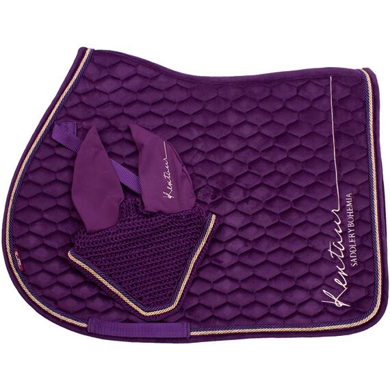Podsedlová dečka + čabraka na uši KENTAUR Rose Gold samet, tmavě fialová, vel. Full