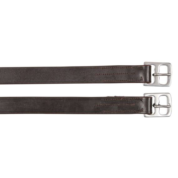 Třmenové řemeny, kožené, hnědé 145cm x 27mm pár