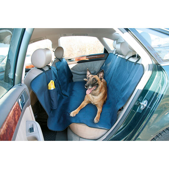 Ochranná deka do auta pro psa s cestovní lahví, tmavě modrá