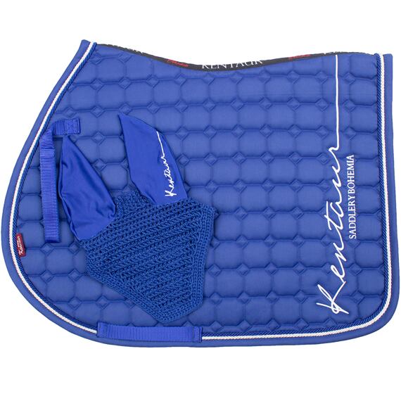 Podsedlová dečka KENTAUR s výšivkou + čabraka na uši, všestranná, královská modrá
