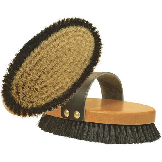 Kartáč na koně, přírodní vlas Kentaur, černá kožená rukojeť