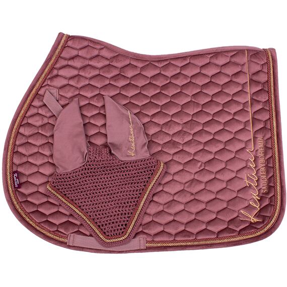 Podsedlová dečka + čabraka na uši KENTAUR Rose Gold samet, růžová, vel. Full