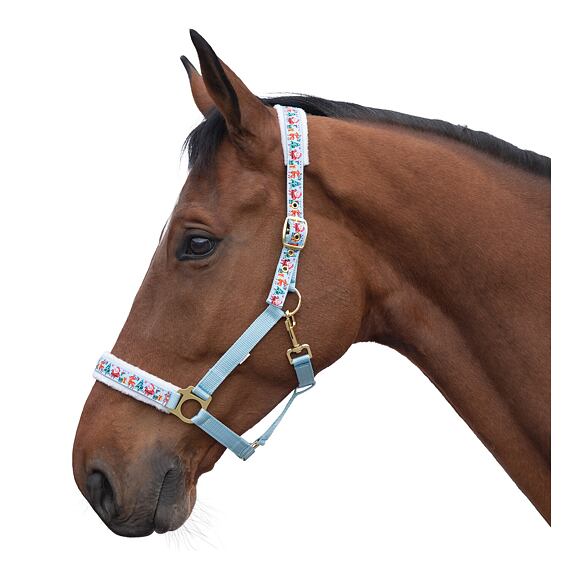 Ohlávka nylonová Happy X-Mas, modrá