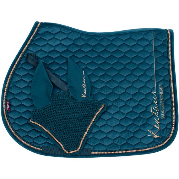 Podsedlová dečka + čabraka na uši KENTAUR Rose Gold samet, tmavě zelená, vel. Full