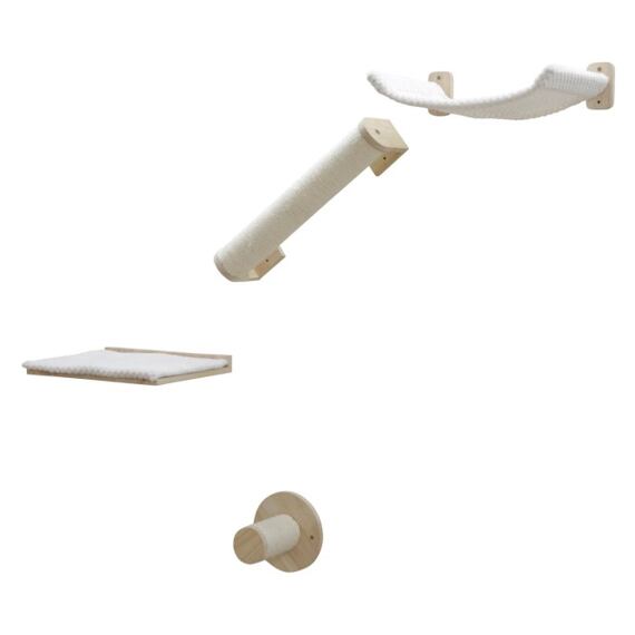 Odpočívadlo pro kočky nástěnné 4-dílné, přírodní/bílá