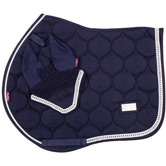 Podsedlová dečka + čabraka na uši KENTAUR JQ s kamínky, modrá, vel. Pony