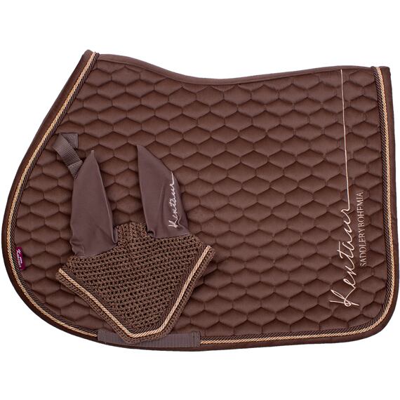 Podsedlová dečka + čabraka na uši KENTAUR Rose Gold samet, hnědá, vel. Full